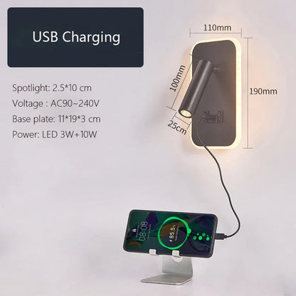 DecorBites™ LED Wall Lamp USB Charging Bedroom Hotel Bedside Reading Sconce Switch