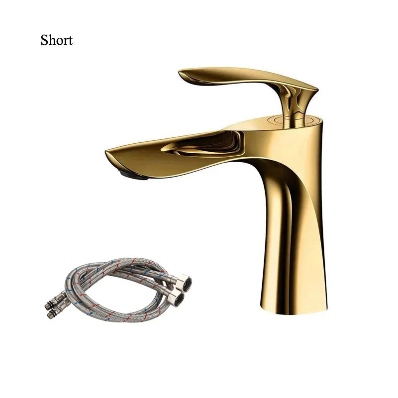DecorBites™ Golden Bathroom Faucet Single Handle Sink Mixer Tap Deck Mounted Basin Tapware