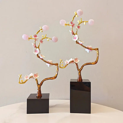 DecorBites™ Golden Tree Crystal Ball Plum Blossom Metal Decor Figurine