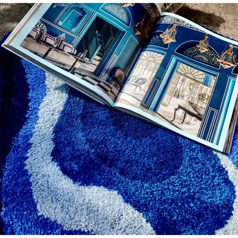 DecorBites™ Cloudy Blues Wavy Retro Rug 80x120, Super Soft & Non-Slip Hand Tufted Carpet