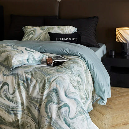 طقم أغطية سرير DecorBites™ مطبوع من القطن المصري 100 قطعة مع ملاءة وغطاء لحاف وغطاء وسادة