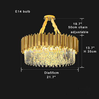 DecorBites™ Gold K9 Crystal Ceiling Chandelier, Dimmable Luxury Living Room Bedroom Lighting