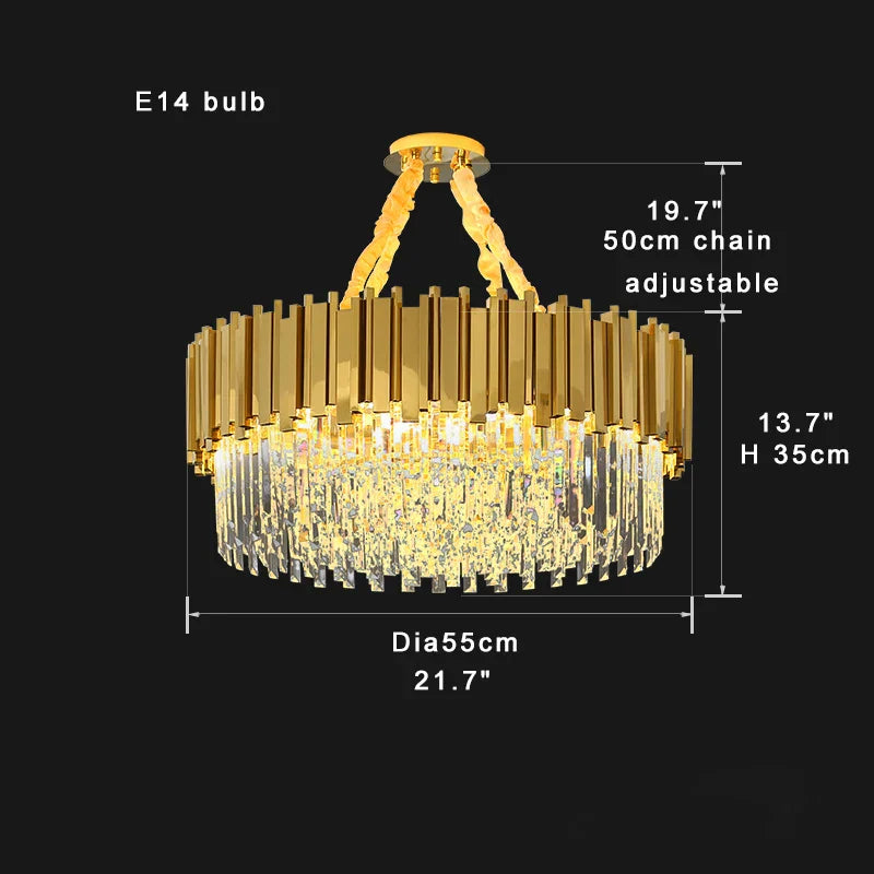 DecorBites™ Crystal Chandelier: Dimmable Gold/Black Stainless Steel Hanging Lamp