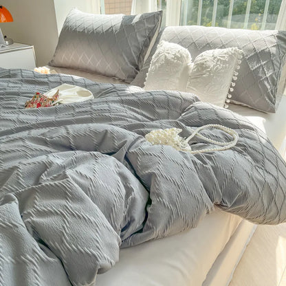 DecorBites™ Diamond Grid Jacquard Bedding Sets: Cooling, Soft Duvet Cover for Summer & Autumn