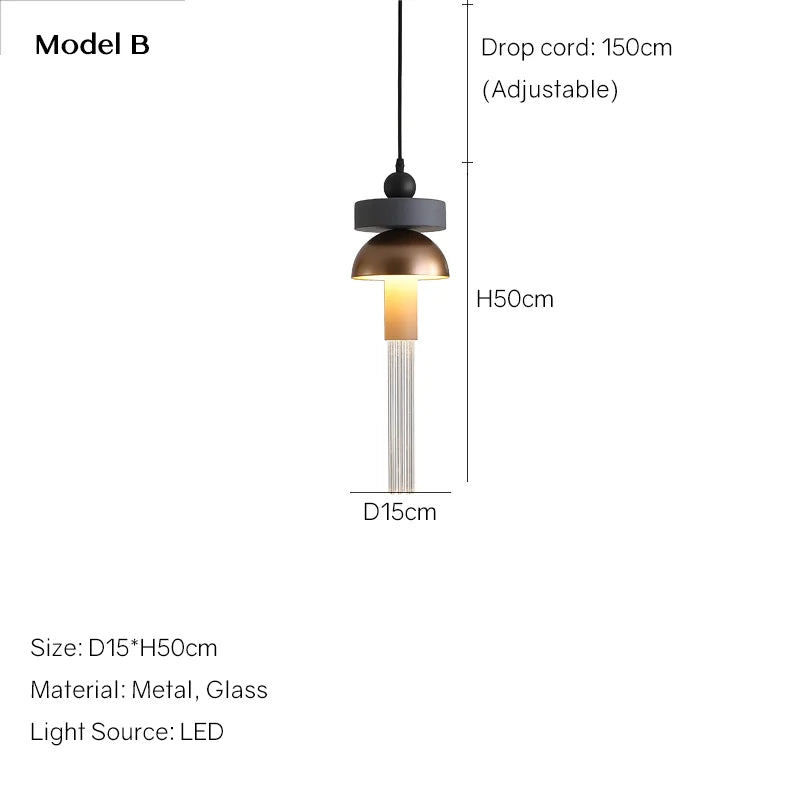 DecorBites™ Children's Room Glass Pendant Light Bedrooms Bedside Chandelier Metal Dining Table Lamp