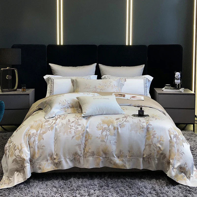 DecorBites™ 1200TC Egyptian Cotton Satin Jacquard Patchwork Bedding Set with Silky Finish