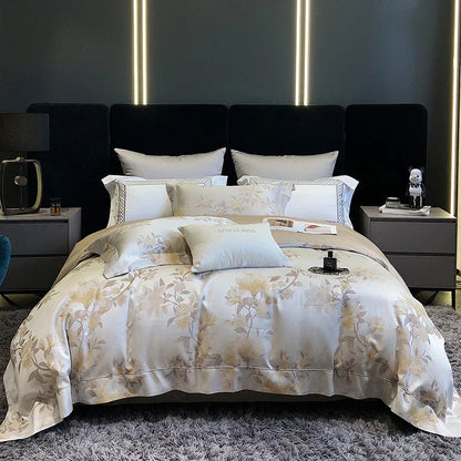 DecorBites™ 1200TC Egyptian Cotton Satin Jacquard Patchwork Bedding Set with Silky Finish