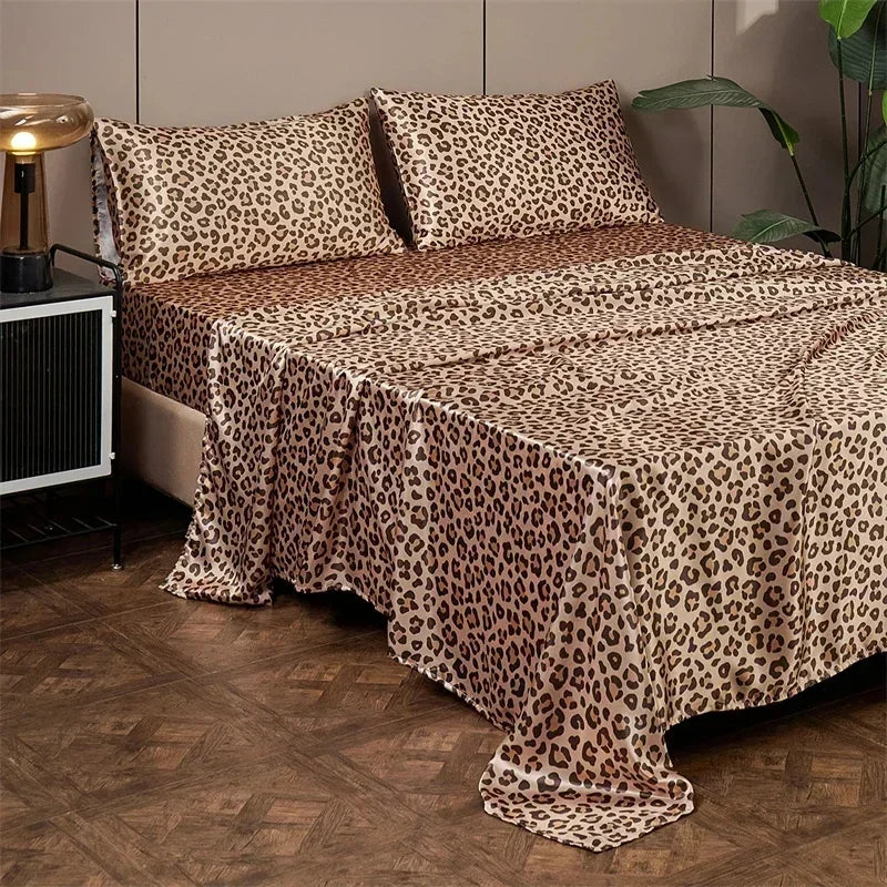 Decobites Leopard Print Satin Bedsheet Set King & Queen Sizes