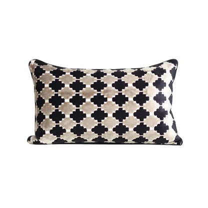 DecorBites™ Dark Orange Geometric Petals Leather Patched Lumbar Pillow Cover Luxury Case