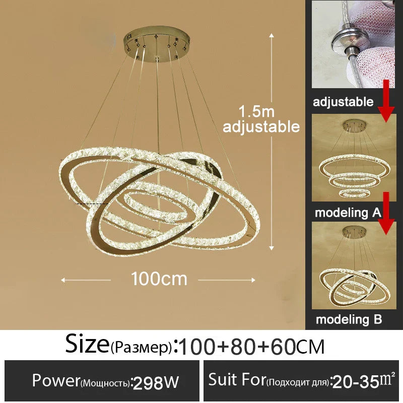 DecorBites™ Gold Gloss LED Crystal Ring Chandelier for Modern Luxury Living Room