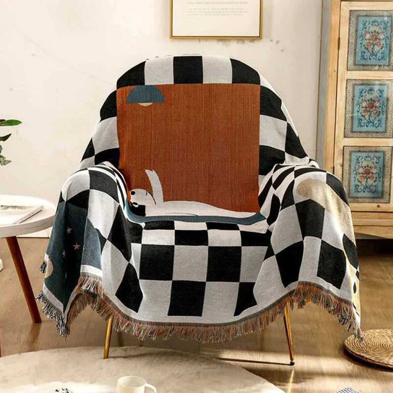 Manta de ganchillo a cuadros DecorBites™ Cozy Plaid de mezcla de lana