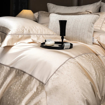 Decobites Classic Luxury Brocade Satin Jacquard Cotton Bedding Set with Sheet and Pillowcase