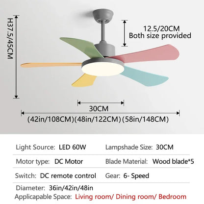 مروحة سقف DecorBites™ مقاس 48 بوصة لغرفة النوم والمطعم مزودة بخمس شفرات خشبية، ومحرك تيار مستمر، وإضاءة LED، وجهاز تحكم عن بُعد