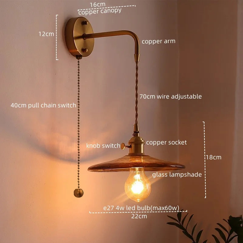 DecorBites™ Japanese Style LED Wall Lamps Living Room Coffee Balcony Stair Light Copper Glass