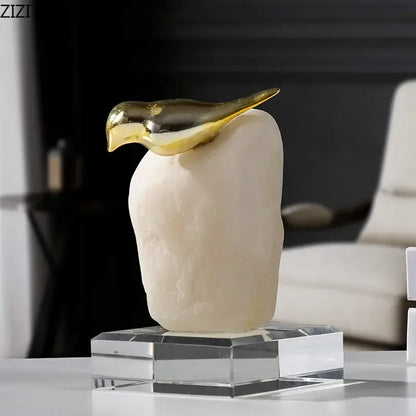 DecorBites™ Golden Bird Statue Crystal Base Desk Ornament, Gold-plated Modern Home Decoration
