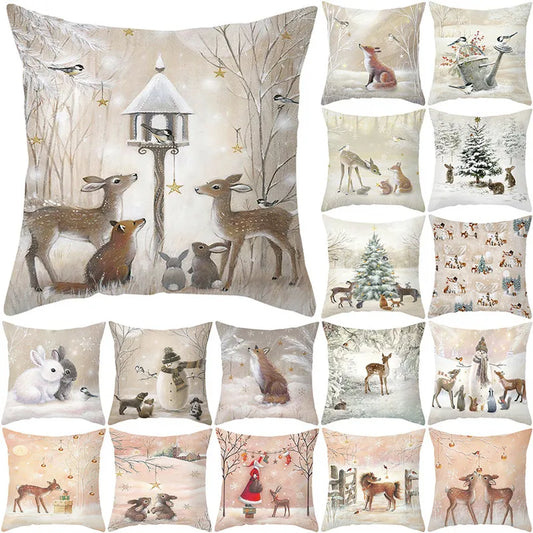DecorBites™ Christmas Soft Plush Cushion Cover Cute Rabbit Deer Pillowcase 45x45cm
