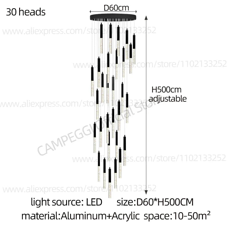 DecorBites™ Cylindrical Chandelier: Modern Nordic Indoor Lighting for Living Room, Staircase & Ceiling