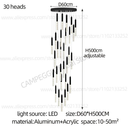 DecorBites™ Cylindrical Chandelier: Modern Nordic Indoor Lighting for Living Room, Staircase & Ceiling