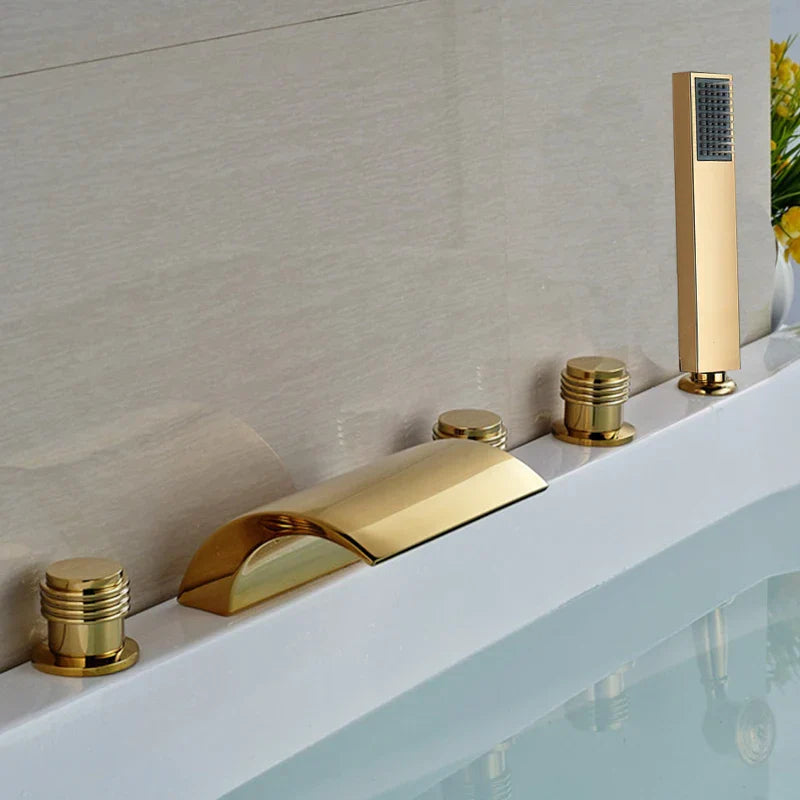 DecorBites™ Golden Brass Bathtub Faucet with Handheld Shower - Deck Mounted