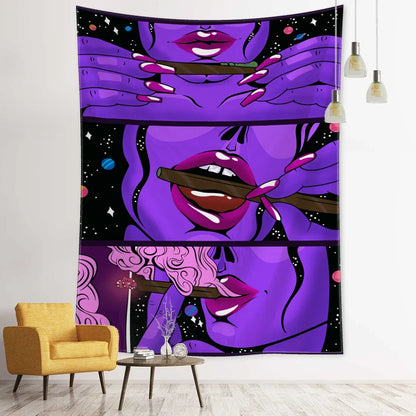 Psychedelic Fluorescent Portrait Tapestry by Decobites for Bohemian Home Decor