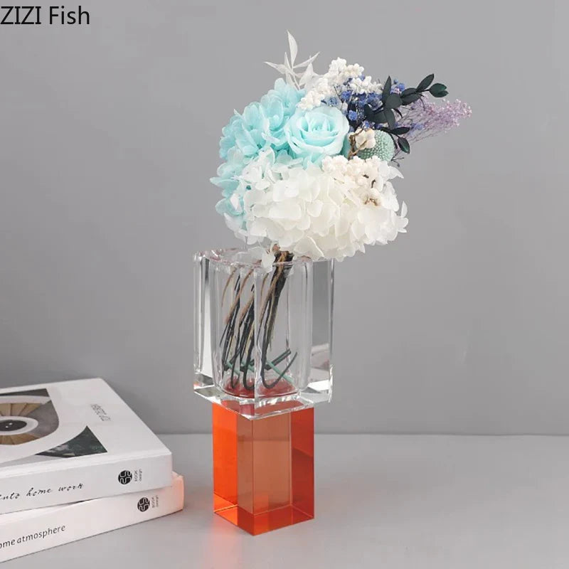 Jarrón de cristal DecorBites™ con flores artificiales, decoración moderna para el hogar