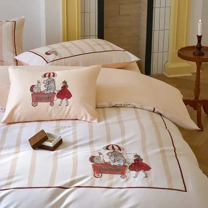 Decobites Embroidered Queen Bedding Set: High-Quality 100% Cotton Duvet Cover with Sheet & Pillowcases