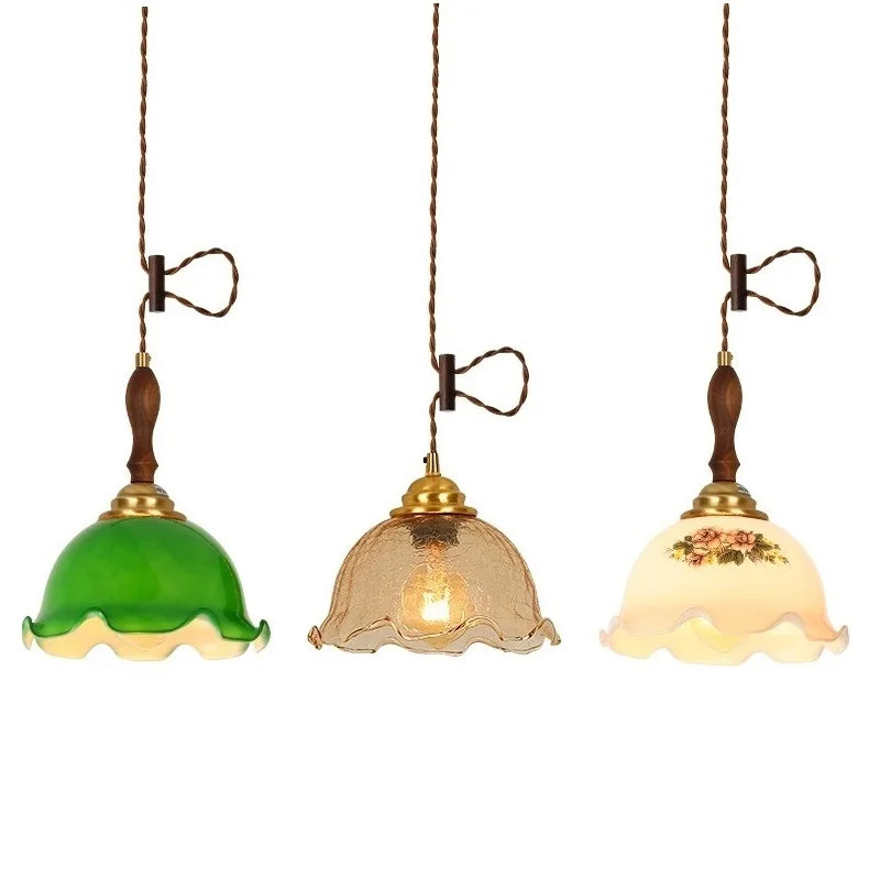 Lámpara colgante DecorBites™ de madera y cobre con cristal agrietado para sala de estar interior