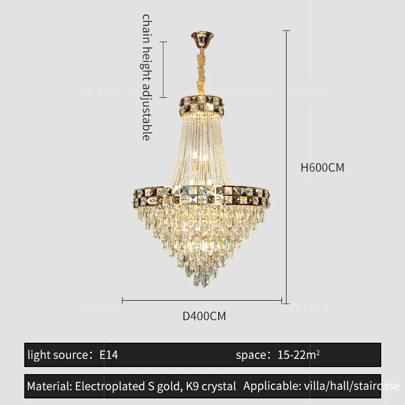 DecorBites™ Crystal Chandelier: Smart Dimming Duplex Villa Pendant for Luxe Living Rooms