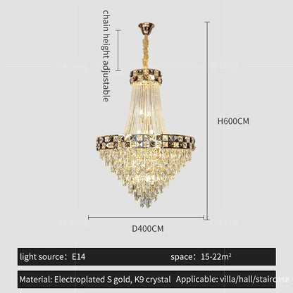 DecorBites™ Crystal Chandelier: Smart Dimming Duplex Villa Pendant for Luxe Living Rooms