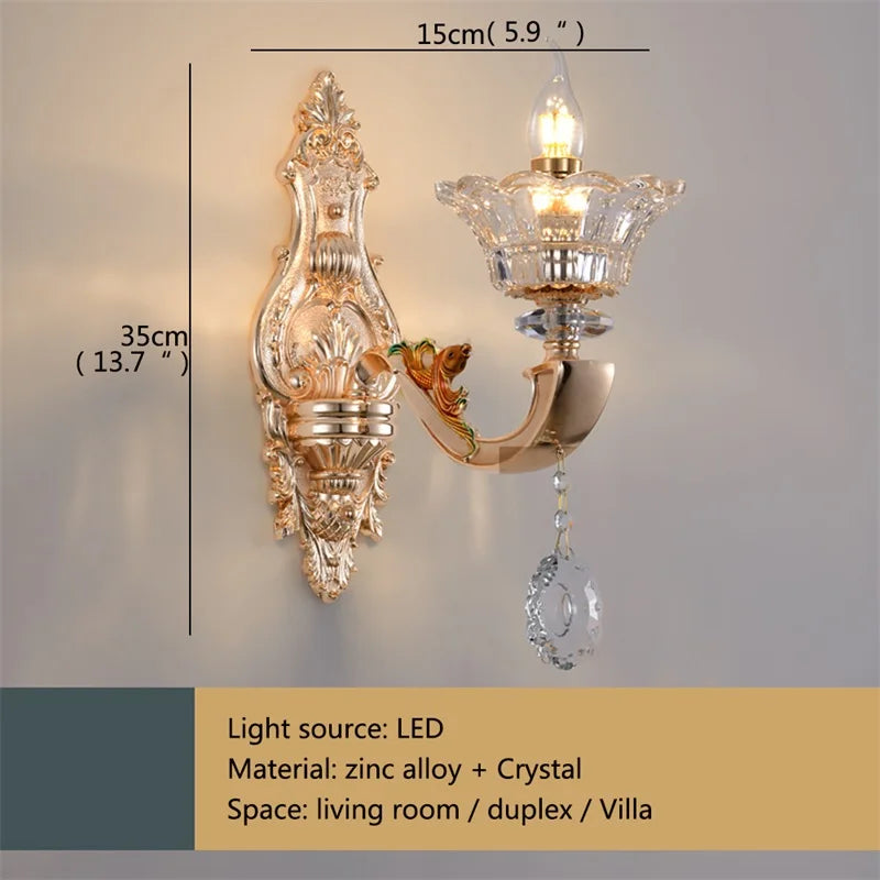 DecorBites™ Gold Crystal Wall Sconce LED Lamp for Home Bedroom & Living Room