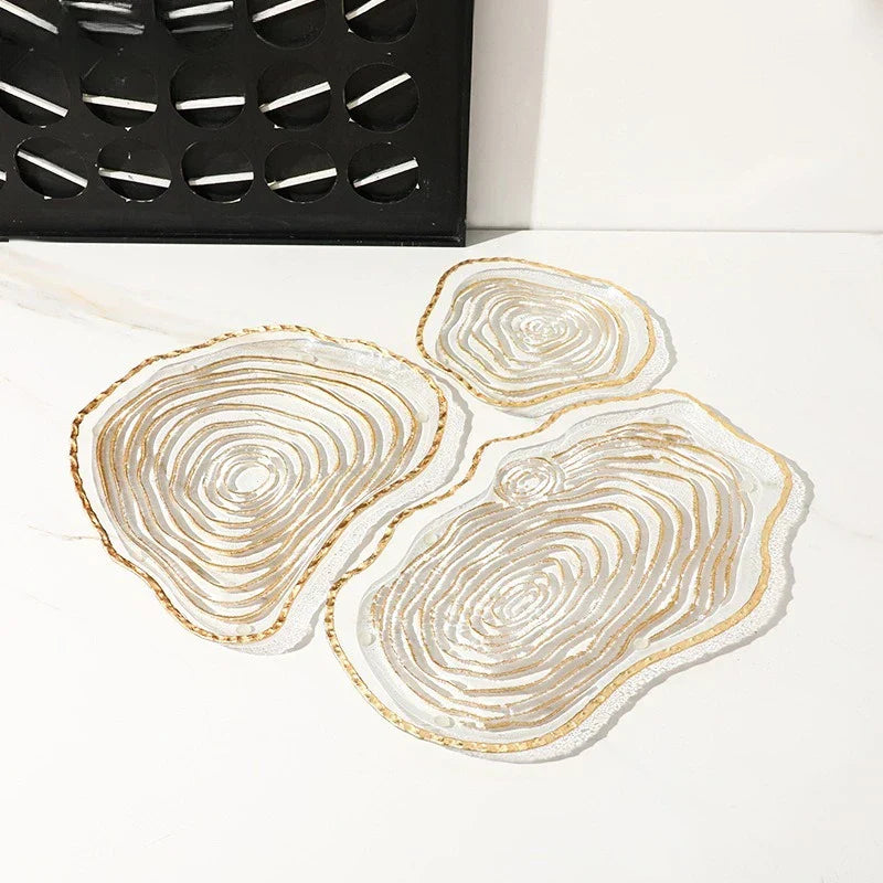 Decorbites™ Goldfolien-Glas-Tablett Geometrische Obstplatte Heimdekoration-Zubehör