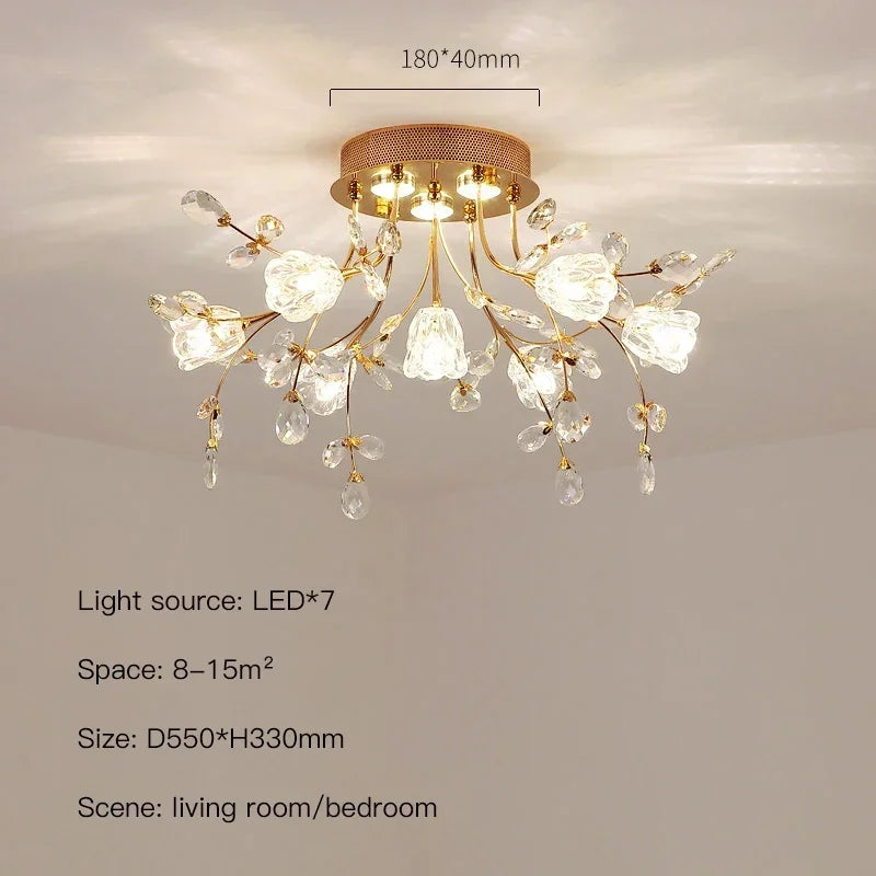 DecorBites™ Glass Flower Chandelier Ceiling Lamp - Nordic Crystal Branch Tree Lighting for Living Room and Bedroom