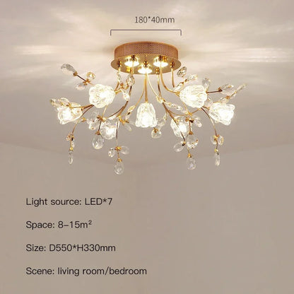 DecorBites™ Glass Flower Chandelier Ceiling Lamp - Nordic Crystal Branch Tree Lighting for Living Room and Bedroom