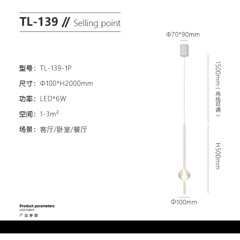 Lámparas colgantes de cristal DecorBites™ para dormitorio, iluminación LED moderna y minimalista para interiores