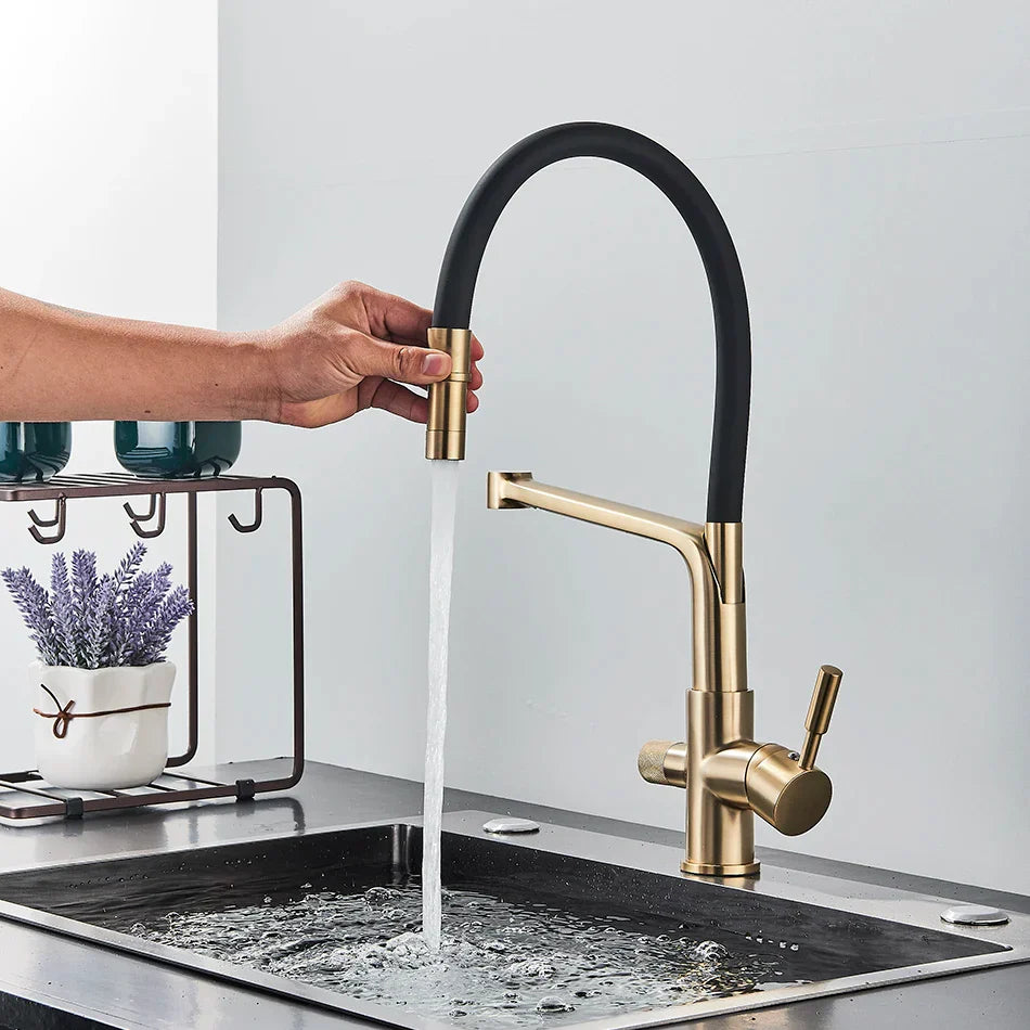 Decorbites™ Küchenfilterarmatur mit doppeltem Auslauf: 360° drehbarer Trinkwasser-Reinigungsmischer