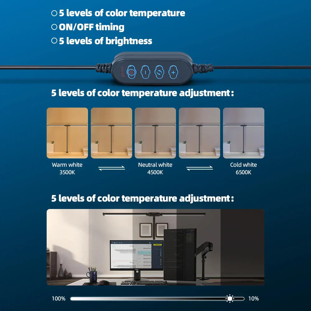 DecorBites™ Double Head LED USB Table Lamp – Stepless Dimmable for Office, Study, Reading