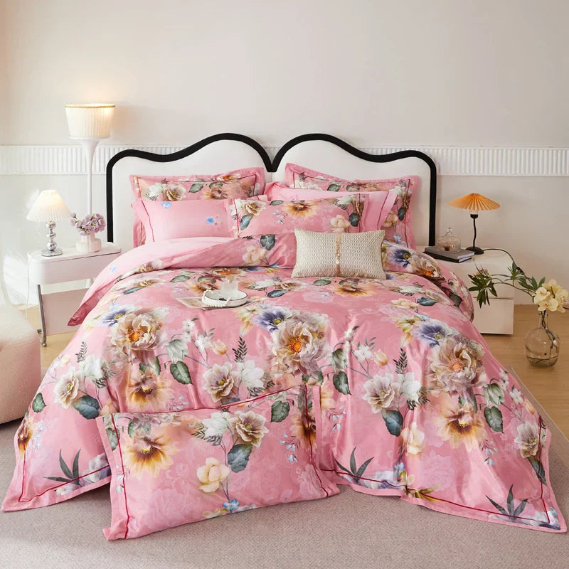 Decobites Vintage Floral Jacquard Cotton Wedding Bedding Set with Duvet Cover, Sheet, Pillowcases