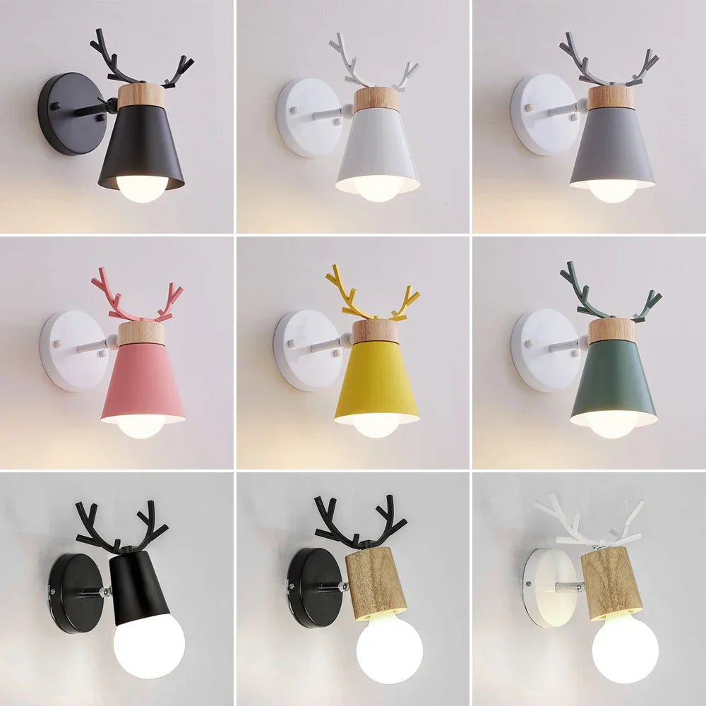 Wooden Antlers Wall Lamp