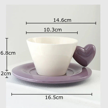 DecorBites™ Heart Shape Porcelain Lovers Mug Set Dining Coffee Cup Tea Saucer Juice Cup