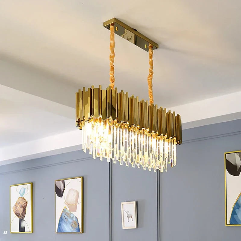 DecorBites™ Goldener Edelstahl-Kristallleuchter: Moderne runde LED-Leuchte für Esszimmer
