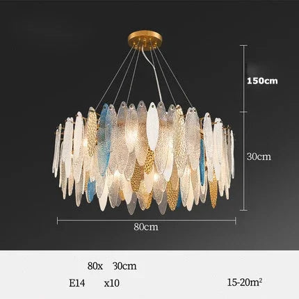 Gold Glass Pendant Chandelier 2-Tier 100cm