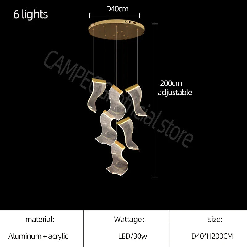ثريا الدرج الفاخرة الأكريليكية من DecorBites™ - إضاءة ديكورية للفيلا، والردهة، وغرفة المعيشة