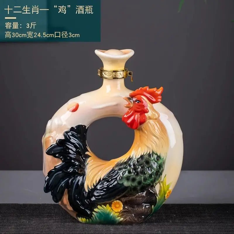 Decorbites™ Jingdezhen-Porzellan-Weinflaschen-Skulptur Geschenk Chinesisches Zodiac 3kg