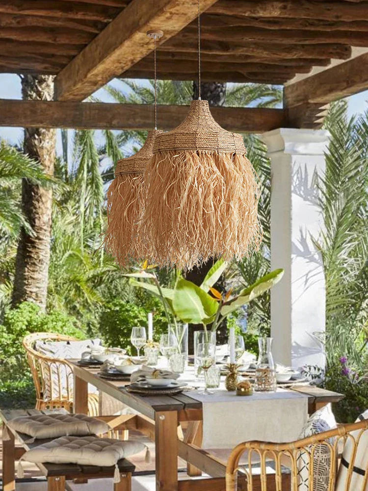 DecorBites™ Handmade Woven Rattan Grass Pendant Lamps - Simple Natural Design for Wabi Sabi Style