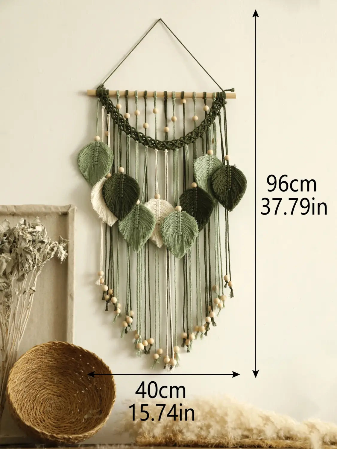 DecorBites™ Leaf Macrame Tapestry Brown Green Wall Tapestry Boho Home Decoration Macrame Wall Hanging Home Living Room