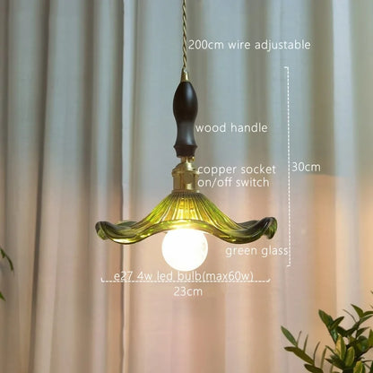 DecorBites™ Japanese Style Green Glass LED Pendant Chandelier for Home Decor