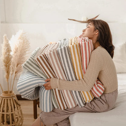 Decobites Striped Knitted Cotton Quilt Blanket - Lightweight & Cozy Bedding for Adults and Kids