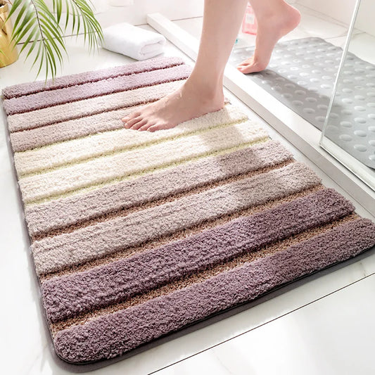 Decobites Stripe Thicken Bath Rug: Large Absorbent Quick-drying Entry Flocked Carpet