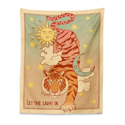 Decobites Tarot Tiger Tapestry: Celestial Wall Art for Living Room, Bedroom Decor