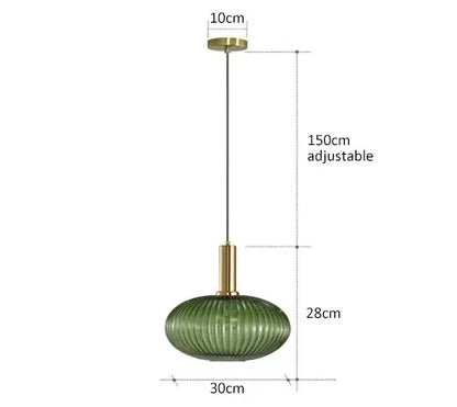 Nordic Ribbed Glass Pendant Light in Green, Grey or Amber